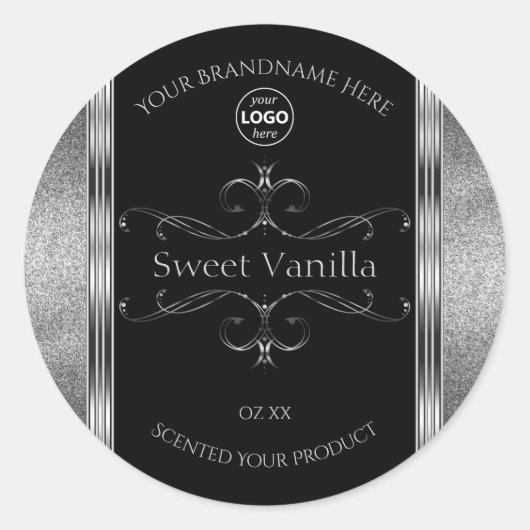 Luxury Black Silver  productlabels toevoegen Logo Ronde Sticker (Voorkant)