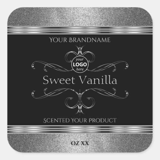 Luxury Black Silver  productlabels toevoegen Logo Vierkante Sticker (Voorkant)