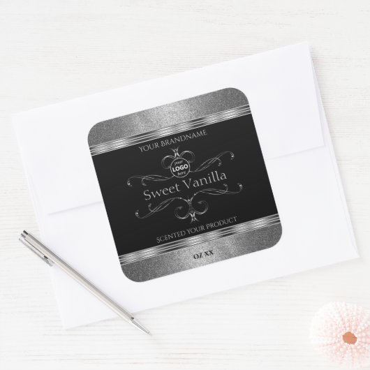 Luxury Black Silver  productlabels toevoegen Logo Vierkante Sticker (Envelop)