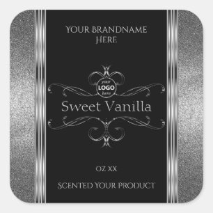 Luxury Black Silver  productlabels toevoegen Logo Vierkante Sticker