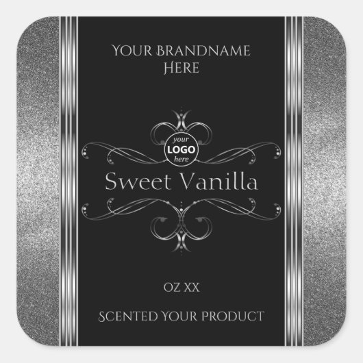 Luxury Black Silver  productlabels toevoegen Logo Vierkante Sticker (Voorkant)