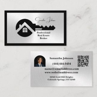 Luxury Black & Silver QR Code Photo Real Estate  Visitekaartje