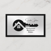 Luxury Black & Silver QR Code Photo Real Estate  Visitekaartje (Voorkant)