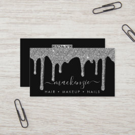Luxury Black Silver Sparkle Glitter Drift QR-code Visitekaartje