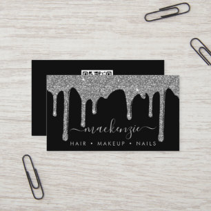 Luxury Black Silver Sparkle Glitter Drift QR-code Visitekaartje
