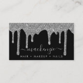 Luxury Black Silver Sparkle Glitter Drift QR-code Visitekaartje (Voorkant)
