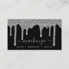 Luxury Black Silver Sparkle Glitter Drift QR-code Visitekaartje