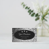 Luxury Black Silver Sparkle Glitter Stars Diamonds Visitekaartje (Staand voorkant)