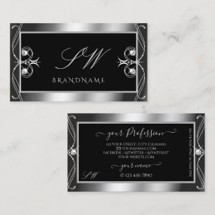 Luxury  Black Silver Sparkle Jewels Monogram Visitekaartje