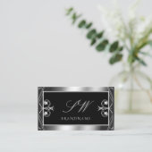 Luxury  Black Silver Sparkle Jewels Monogram Visitekaartje (Staand voorkant)