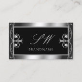 Luxury  Black Silver Sparkle Jewels Monogram Visitekaartje (Voorkant)