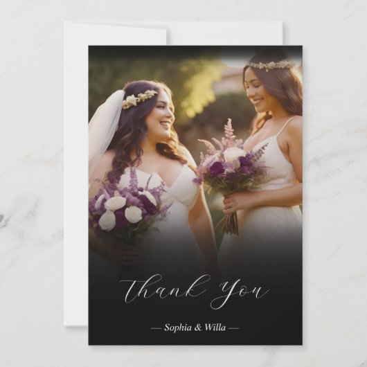 Luxury Black Transparency Gradient Photo Newlyweds Bedankkaart (Voorkant)