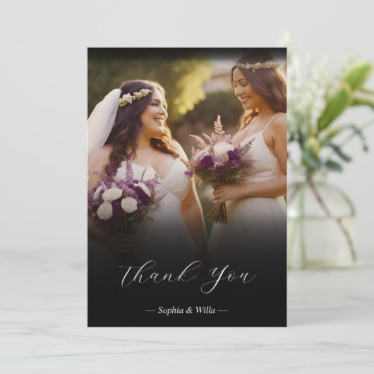 Luxury Black Transparency Gradient Photo Newlyweds Bedankkaart (Staand voorkant)