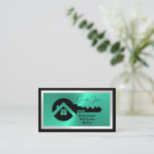 Luxury Black & Turquoise QR Code Photo Real Estate Visitekaartje (Staand voorkant)