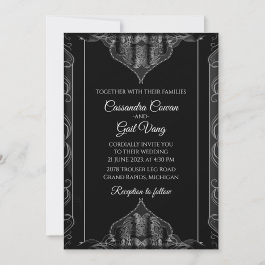 Luxury Black Wedding Uitnodiging (Voorkant)
