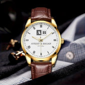 Luxury Black & White Couple’s Name Engraved  Horloge