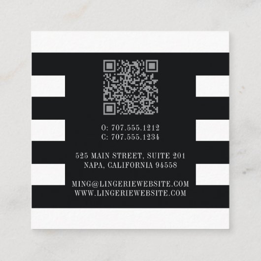 Luxury Black White Lingerie Boutique Logo Vierkante Visitekaartje (Achterkant)