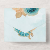 Luxury Blauwgroen en Creamy Gold Rozen Wedding All In One Uitnodiging (Achterkant)