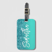 Luxury Blauwgroen Glitter Turquoise Ombre Personal Bagagelabel (Voorkant (verticaal))