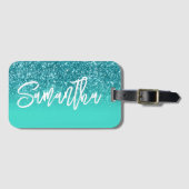 Luxury Blauwgroen Glitter Turquoise Ombre Personal Bagagelabel (Voorkant (horizontaal))