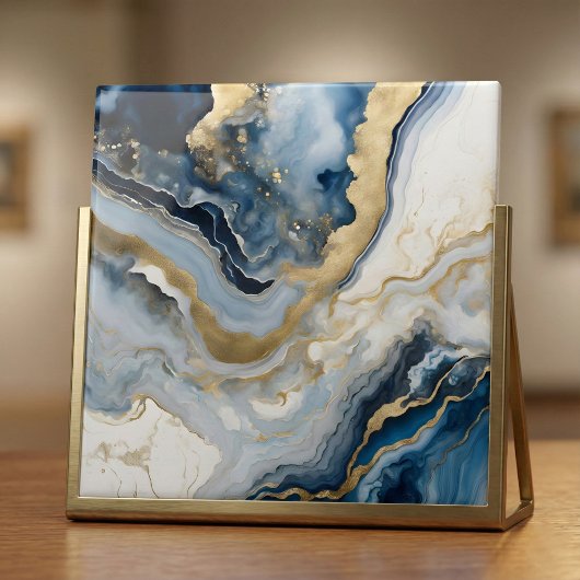 Luxury Blue and Gold Agate Geode Marble Abstract Tegeltje
