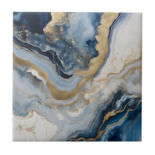 Luxury Blue and Gold Agate Geode Marble Abstract Tegeltje (Voorkant)