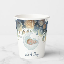 Luxury Blue And Gold Roses Floral Boy Baby Shower  Papieren Bekers