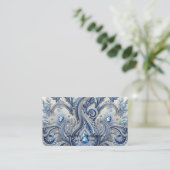 Luxury Blue and White Paisley Diamond Visitekaartje (Staand voorkant)
