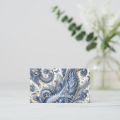Luxury Blue and White Paisley Visitekaartje (Staand voorkant)