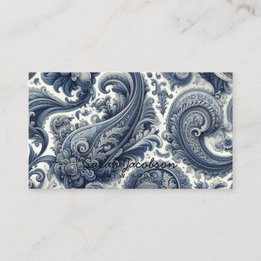 Luxury Blue and White Paisley Visitekaartje (Voorkant)