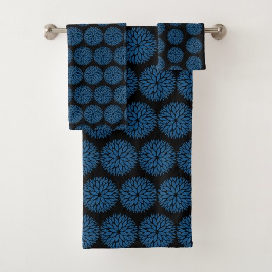 LUXURY BLUE BLACK DAHLIA BATHROOM TOWEL SET BAD HANDDOEK (Insitu)