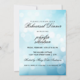 Luxury Blue Bokeh Light Chic Rehearsal Dinner Kaart