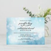 Luxury Blue Bokeh Light Chic Wedding Kaart (Staand voorkant)