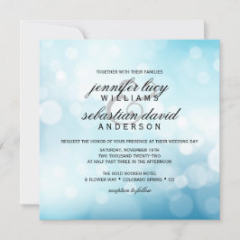 Luxury Blue Bokeh Light Chic Wedding Kaart
