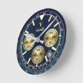 Luxury Blue Chronograph elegant custom name Ronde Klok (Hoek)