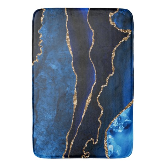 Luxury Blue en Gold Glitter Agate Badmat (Voorkant Verticaal)