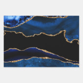 Luxury Blue en Gold Glitter Agate Birthday Inpakpapier Vel (Voorkant 3)