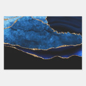 Luxury Blue en Gold Glitter Agate Birthday Inpakpapier Vel (Voorkant)