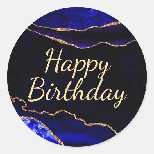 Luxury Blue en Gold Glitter Agate Birthday Ronde Sticker (Voorkant)