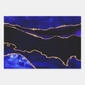 Luxury Blue en Gold Glitter Agate Happy Birthday Inpakpapier Vel (Voorkant 2)