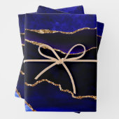 Luxury Blue en Gold Glitter Agate Happy Birthday Inpakpapier Vel (In situ)