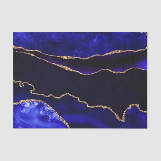 Luxury Blue en Gold Glitter Agate Happy Birthday Tissuepapier (Voorkant)