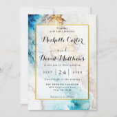 Luxury Blue en Gold Marble Wedding Invitation Kaart (Voorkant)
