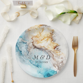 Luxury Blue en Gold Marble Wedding Papieren Bordje