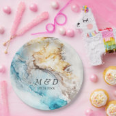 Luxury Blue en Gold Marble Wedding Papieren Bordje (Feest)