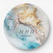 Luxury Blue en Gold Marble Wedding Papieren Bordje (Voorkant)