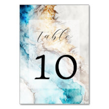 Luxury Blue en Gold Marble Wedtable Number