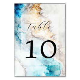 Luxury Blue en Gold Marble Wedtable Number Kaart