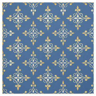 Luxury Blue en Gold Quatre Floral Damask Stof