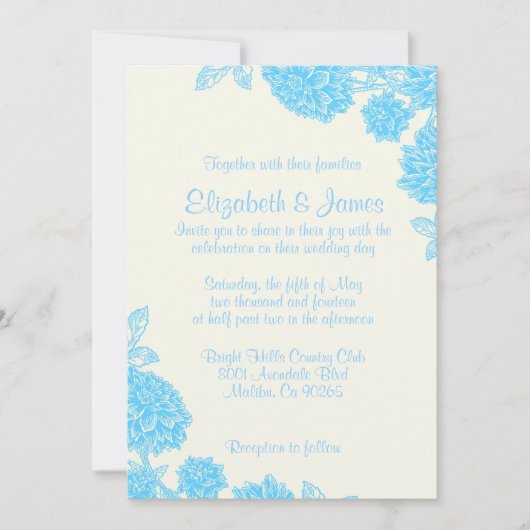 Luxury Blue Floral Wedding Invitations Kaart (Voorkant)